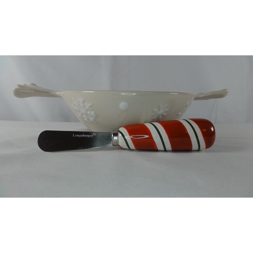 Longaberger Peppermint Candy Shaped Bowl and Spreader Set Holiday Pottery